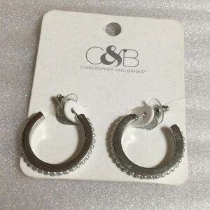 Christopher & Banks Silver Hoop Earrings with Beaded Edge
